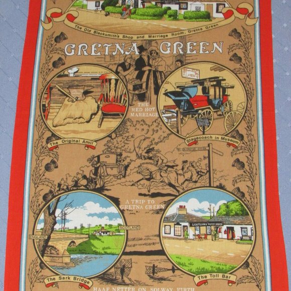 Vintage Red Kitchen Towel Gretna Green 100% Cotton - Picture 2 of 6